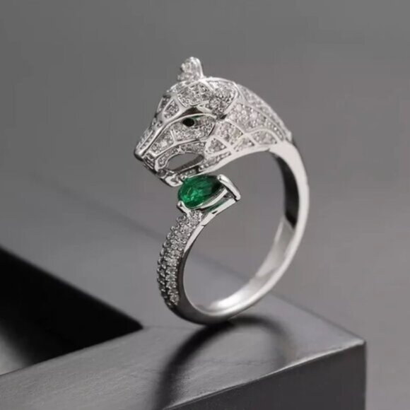 925 Sterling Silver Panther Cat Ring - Picture 1 of 2